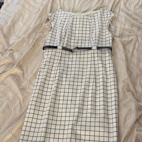 Calvin Klein Dresses & Skirts - Cream and Black Checkered Calvin Klein Dress with Belt